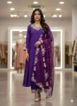 NEW ARRIVAL ROMAN SILK EMBROIDERY WORK TOP BOTTOM WITH DUPATTA PURPLE