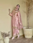 NEW ARRIVAL SILK CHAIN SEQUENCE WORK WITH PERAL MOTI HAND WORK TOP PALAZZO WITH DUPATTA BABY PINK