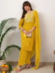 NEW ARRIVAL SLUB COTTON EMBROIDERY WORK TOP BOTTOM WITH DUPATTA YELLOW