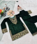 NEW ARRIVAL VELVET EMBROIDERY SEQUENCE WORK TOP BOTTOM WITH DUPATTA FESTIVE WEAR WHOLESALE PRICE ETHNIC GARMENT (5)