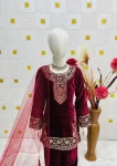 NEW ARRIVAL VELVET EMBROIDERY SEQUENCE WORK TOP BOTTOM WITH DUPATTA FESTIVE WEAR WHOLESALE PRICE ETHNIC GARMENT (2)