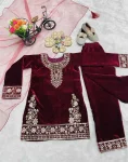 NEW ARRIVAL VELVET EMBROIDERY SEQUENCE WORK TOP BOTTOM WITH DUPATTA FESTIVE WEAR WHOLESALE PRICE ETHNIC GARMENT (2)