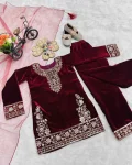 NEW ARRIVAL VELVET EMBROIDERY SEQUENCE WORK TOP BOTTOM WITH DUPATTA FESTIVE WEAR WHOLESALE PRICE ETHNIC GARMENT (2)