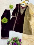 NEW ARRIVAL VELVET EMBROIDERY WORK TOP BOTTOM WITH DUPATTA FESTIVE WEAR WHOLESALE PRICE ETHNIC GARMENT (2)