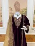 NEW ARRIVAL VELVET EMBROIDERY WORK TOP BOTTOM WITH DUPATTA FESTIVE WEAR WHOLESALE PRICE ETHNIC GARMENT (2)