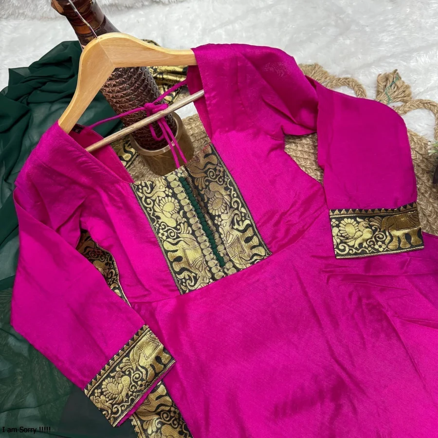 NEW ARRIVAL VICHITRA SILK JACQUARD LACE WORK ANARKALI GOWN WITH DUPATTA FESTIVE WEAR WHOLESALE PRICE ETHNIC GARMENT (1)