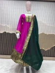 NEW ARRIVAL VICHITRA SILK JACQUARD LACE WORK ANARKALI GOWN WITH DUPATTA FESTIVE WEAR WHOLESALE PRICE ETHNIC GARMENT (3)