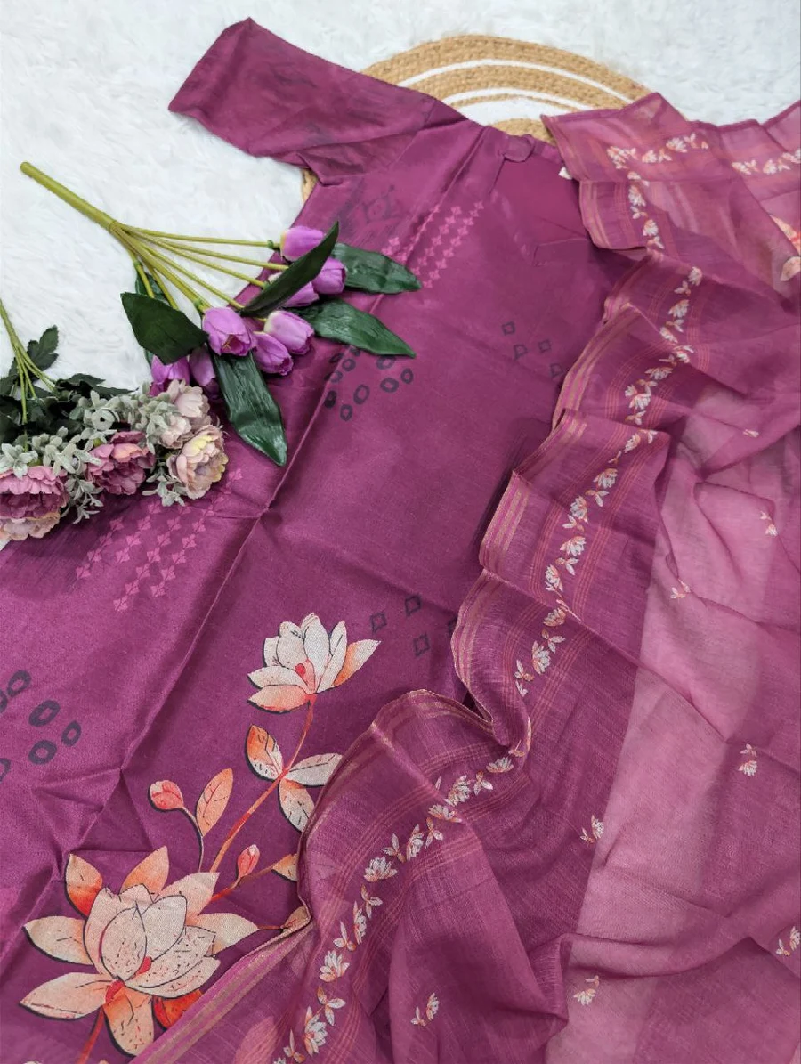 NEW ARRIVAL ZARNA SILK PRINT WORK TOP AND DUPATTA SET DAILY WEAR WHOLESALE PRICE ETHNIC GARMENT (7)