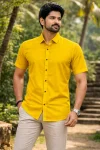 PREMIUM COTTON SILK PLAIN MEN'S SHIRT YELLOW