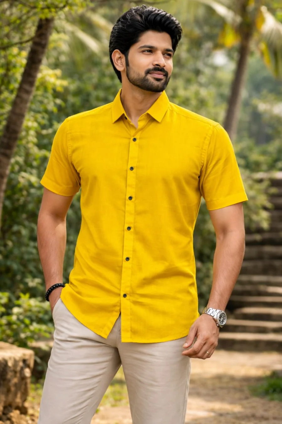 PREMIUM COTTON SILK PLAIN MEN'S SHIRT CASUAL WEAR WHOLESALE PRICE ETHNIC GARMENT (1)