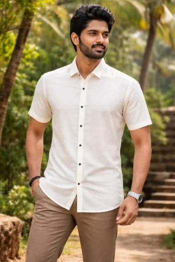 PREMIUM COTTON SILK PLAIN MEN'S SHIRT WHITE