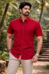 PREMIUM COTTON SILK PLAIN MEN'S SHIRT RED