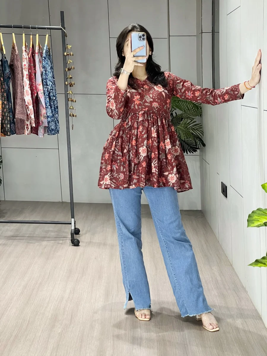 RICH LOOK CAMBRIC COTTON TRADITIONAL FLORAL PRINTED WORK ONLY TOP DAILY WEAR WHOLESALE PRICE ETHNIC GARMENT (10)