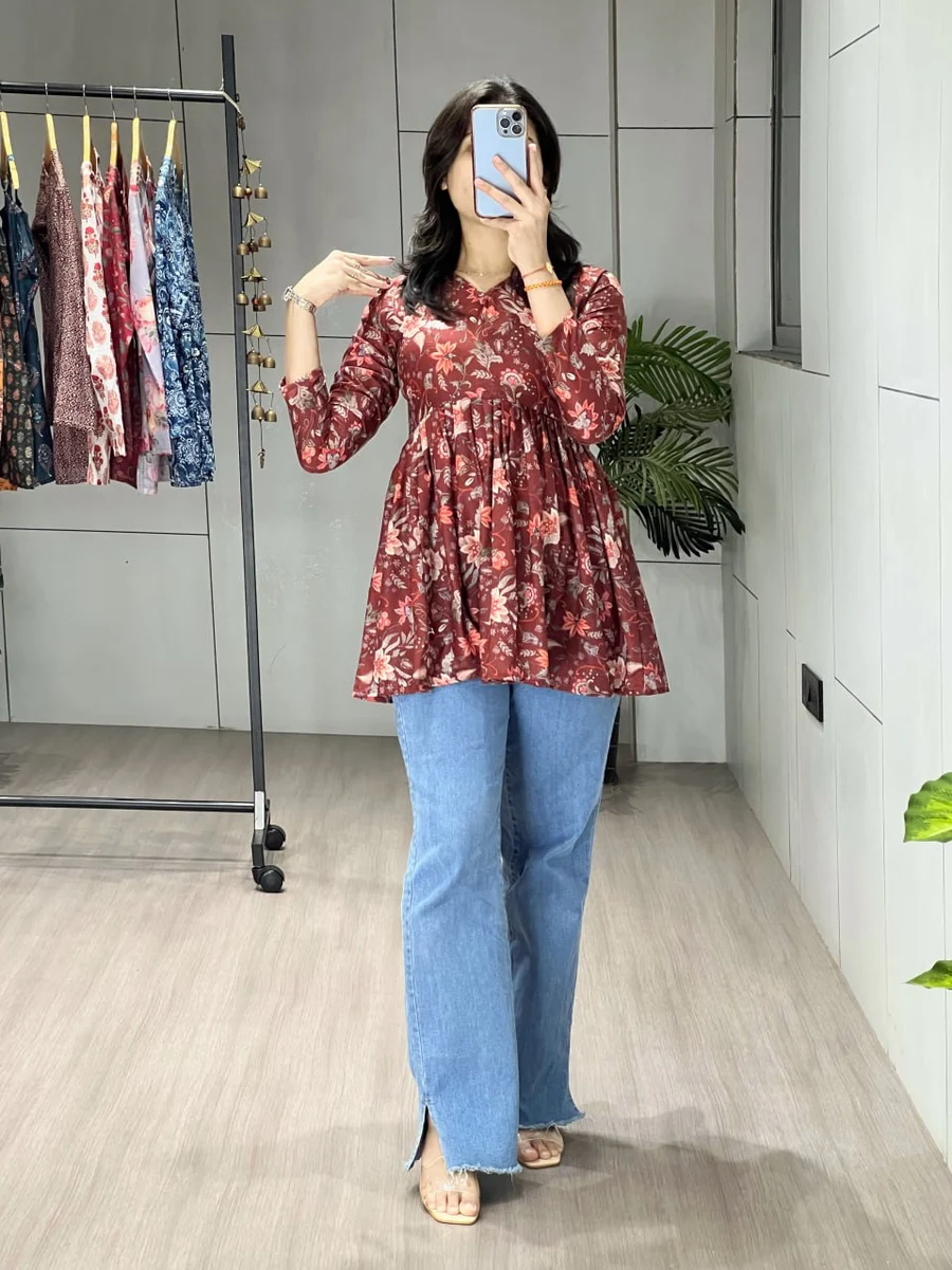 RICH LOOK CAMBRIC COTTON TRADITIONAL FLORAL PRINTED WORK ONLY TOP DAILY WEAR WHOLESALE PRICE ETHNIC GARMENT (11)