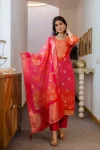RICH LOOK CHANDERI COTTON WEAVING WORK TOP BOTTOM WITH DUPATTA PINK