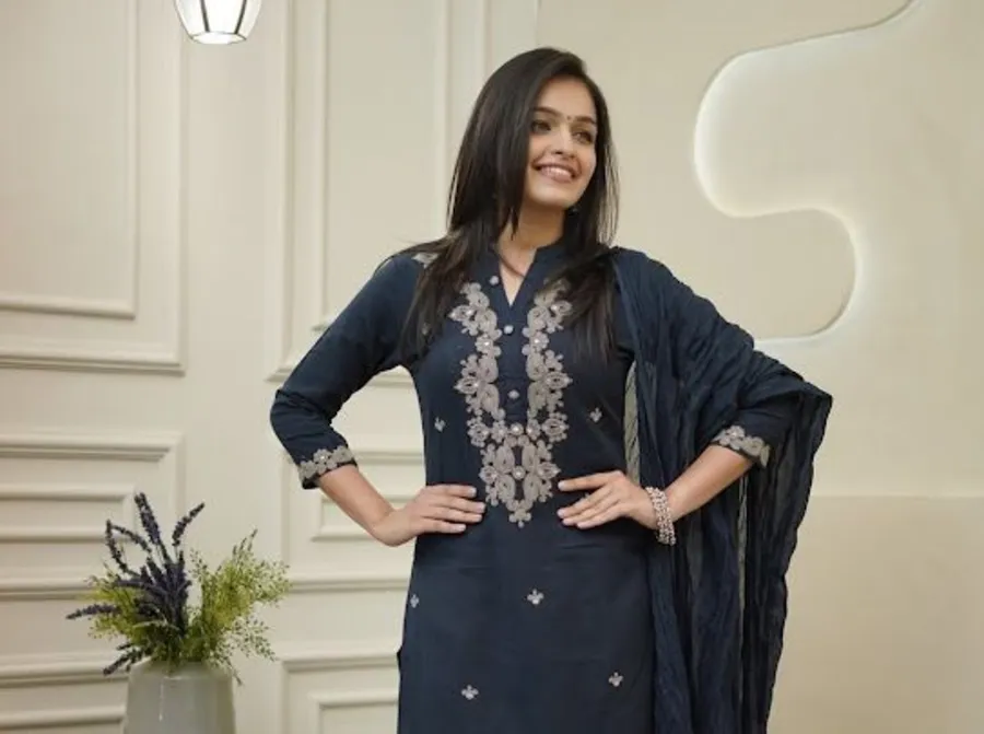 RICH LOOK CHANDERI EMBROIDERY WORK TOP BOTTOM WITH DUPATTA FESTIVE WEAR WHOLESALE PRICE ETHNIC GARMENT (9)