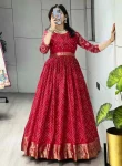 RICH LOOK CHINON BANDHANI PRINT WITH WEAVING GOLDEN ZARI BORDER WORK GOWN FESTIVE WEAR WHOLESALE PRICE ETHNIC GARMENT (3)