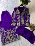 RICH LOOK CHINON BLOUSE KOTI WITH PALAZZO SEQUENCE EMBROIDERY WORK PARTY WEAR WHOLESALE PRICE ETHNIC GARMENT (5)