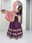 RICH LOOK CHINON EMBROIDERY SEQUENCE WORK LEHENGA CHOLI WITH DUPATTA WEDDING WEAR WHOLESALE PRICE ETHNIC GARMENT (4)