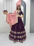 RICH LOOK CHINON EMBROIDERY SEQUENCE WORK LEHENGA CHOLI WITH DUPATTA WINE