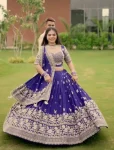 RICH LOOK CHINON EMBROIDERY THREAD AND SEQUENCE WORK LEHENGA CHOLI WITH DUPATTA PURPLE