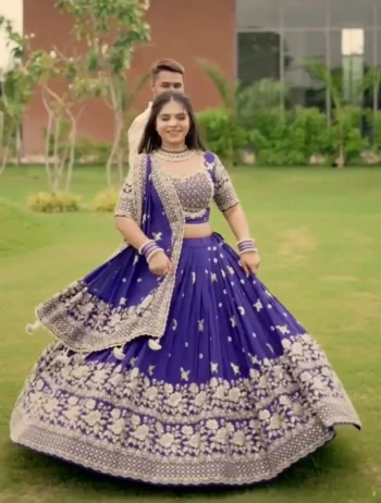 RICH LOOK CHINON EMBROIDERY THREAD AND SEQUENCE WORK LEHENGA CHOLI WITH DUPATTA PURPLE