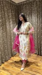 RICH LOOK CHINON SEQUENCE EMBROIDERY WORK TOP PATIYALA WITH DUPATTA PINK AND OFF WHITE