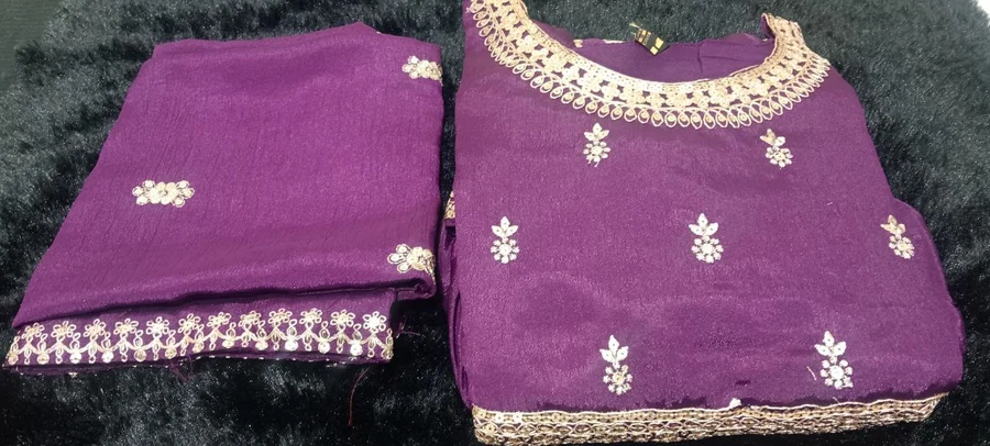 RICH LOOK CHINON SILK EMBROIDERY ZARI DORI SEQUENCE WORK GOWN WITH DUPATTA FESTIVE WEAR WHOLESALE PRICE ETHNIC GARMENT (1)