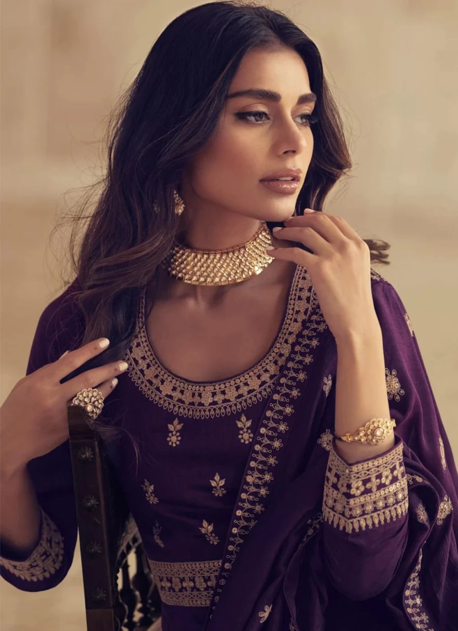 RICH LOOK CHINON SILK EMBROIDERY ZARI DORI SEQUENCE WORK GOWN WITH DUPATTA FESTIVE WEAR WHOLESALE PRICE ETHNIC GARMENT (3)