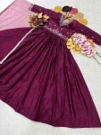 RICH LOOK CHINON SILK SEQUENCE EMBROIDERY WORK GOWN WITH DUPATTA WINE