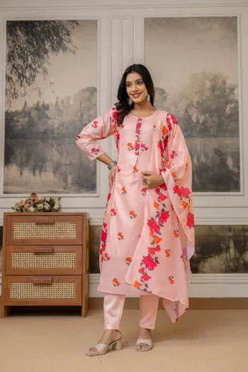 RICH LOOK COTTON EMBROIDERY WORK TOP BOTTOM WITH DUPATTA PEACH