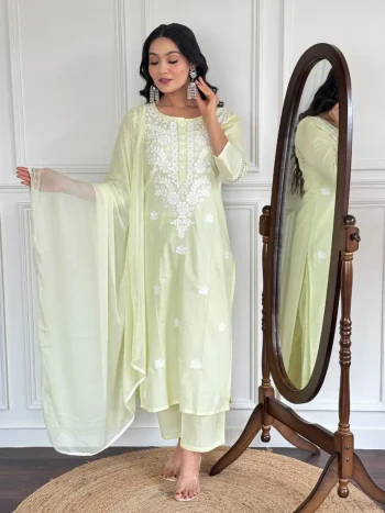RICH LOOK COTTON EMBROIDERY WORK TOP BOTTOM WITH DUPATTA MINT