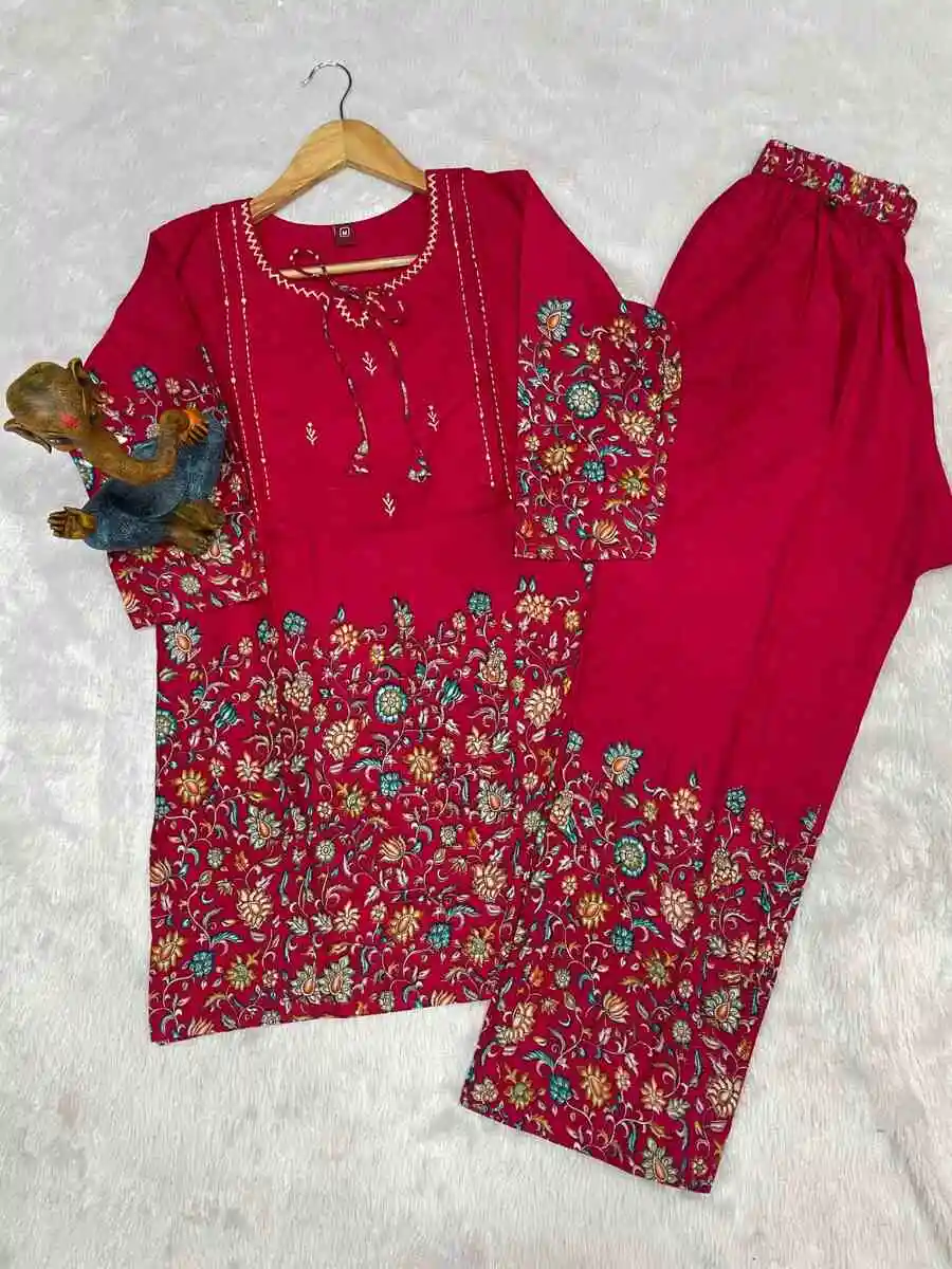 RICH LOOK COTTON PRINT WORK CO-ORD SET DAILY WEAR WHOLESALE PRICE ETHNIC GARMENT (13)