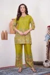 RICH LOOK COTTON PRINT WORK CO-ORD SET PARROT GREEN