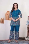 RICH LOOK COTTON PRINT WORK CO-ORD SET BLUE