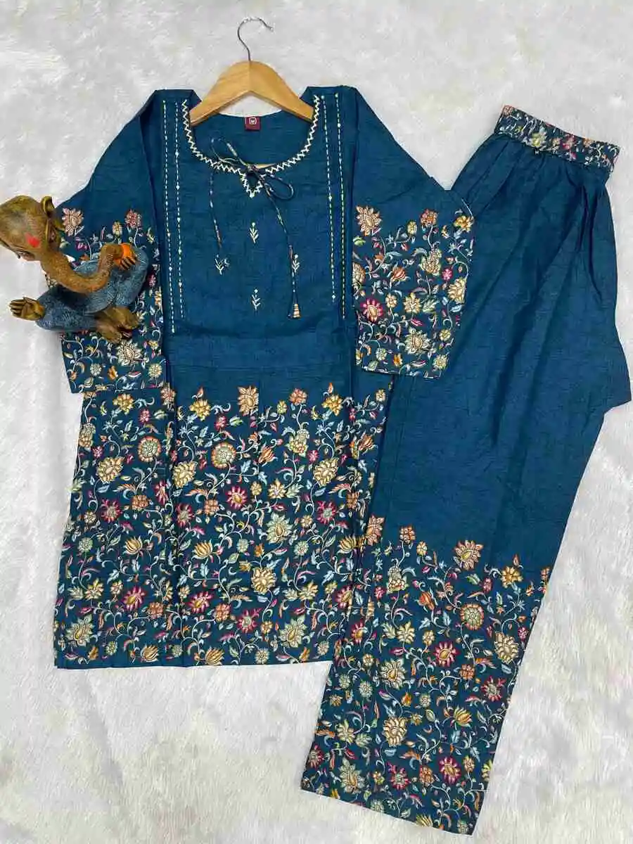 RICH LOOK COTTON PRINT WORK CO-ORD SET DAILY WEAR WHOLESALE PRICE ETHNIC GARMENT (25)