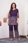 RICH LOOK COTTON PRINT WORK CO-ORD SET PURPLE