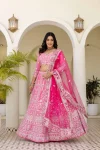 RICH LOOK CREAP SILK SEQUENCE AND CODING JARI EMBROIDERY WORK LEHENGA CHOLI WITH DUPATTA PINK