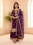 RICH LOOK CREPE SILK EMBROIDERY SEQUENCE WORK WITH BEADS WORK TOP SHARARA WITH DUPATTA PURPLE