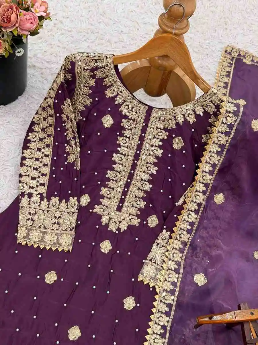 RICH LOOK CREPE SILK EMBROIDERY SEQUENCE WORK WITH BEADS WORK TOP SHARARA WITH DUPATTA FESTIVE WEAR WHOLESALE PRICE ETHNIC GARMENT (7)