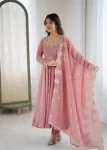 RICH LOOK CRUNCHY SILK EMBROIDERY SEQUENCE WORK GOWN BOTTOM WITH DUPATTA PARTY WEAR WHOLESALE PRICE ETHNIC GARMENT (9)