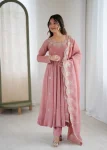 RICH LOOK CRUNCHY SILK EMBROIDERY SEQUENCE WORK GOWN BOTTOM WITH DUPATTA PINK
