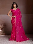 RICH LOOK CRUSH SILK BEADS EMBROIDERY WORK SAREE WITH UNSTITCHED BLOUSE RANI