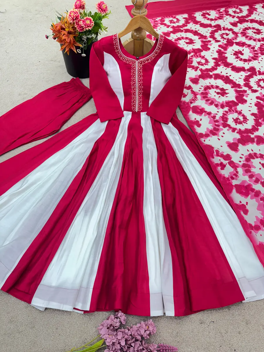 RICH LOOK EMBROIDERY WITH DIGITAL PRINT WORK GOWN BOTTOM WITH DUPATTA FESTIVE WEAR WHOLESALE PRICE ETHNIC GARMENT (15)