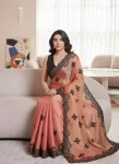 RICH LOOK FENDY CHIFFON EMBROIDERY BORDER WORK SAREE WITH UNSTITCHED BLOUSE WEDDING WEAR WHOLESAEL PRICE ETHNIC GARMENT (3)