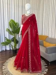 RICH LOOK FENDY SILK BEADS WITH THREAD & SEQUENCE WORK SAREE WITH UNSTITCEHED BLOUSE WEDDING WEAR WHOLESALE PRICE ETHNIC GARMENT (8)
