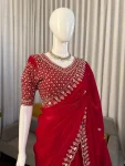 RICH LOOK FENDY SILK BEADS WITH THREAD & SEQUENCE WORK SAREE WITH UNSTITCEHED BLOUSE WEDDING WEAR WHOLESALE PRICE ETHNIC GARMENT (8)