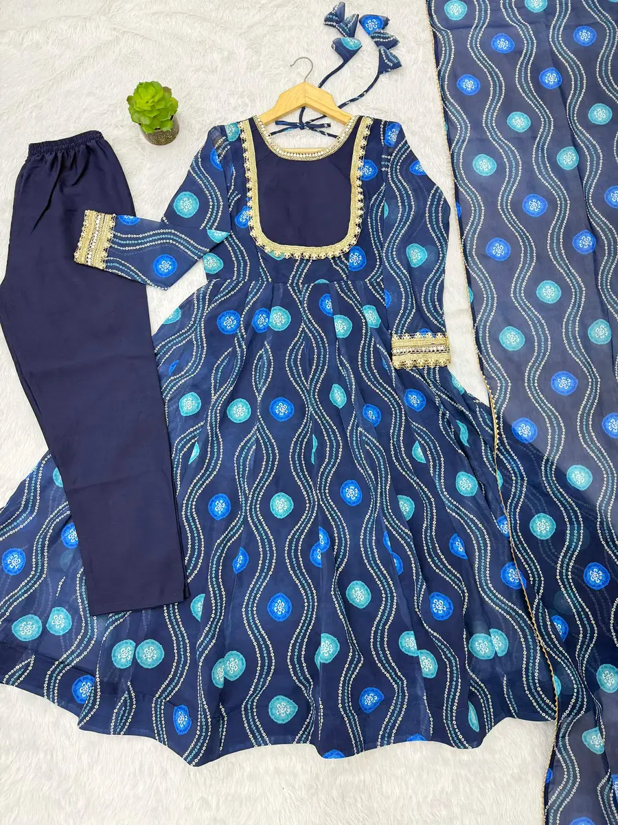 RICH LOOK GEORGETTE BANDHANI PRINT WORK GOWN BOTTOM WITH DUPATTA FESTIVE WEAR WHOLESALE PRICE ETHNIC GARMENT (15)