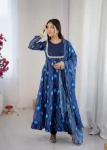 RICH LOOK GEORGETTE BANDHANI PRINT WORK GOWN BOTTOM WITH DUPATTA BLUE