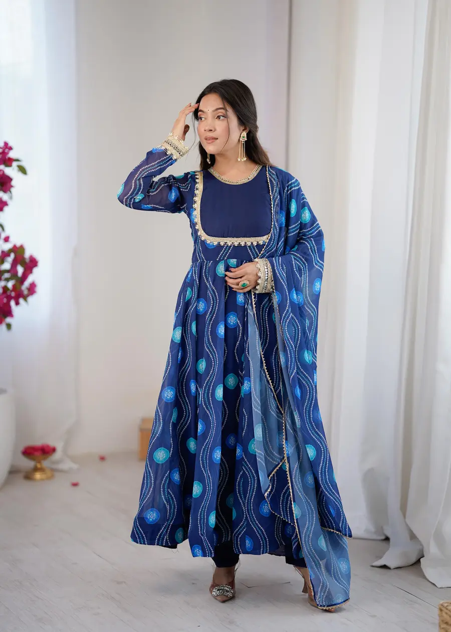 RICH LOOK GEORGETTE BANDHANI PRINT WORK GOWN BOTTOM WITH DUPATTA FESTIVE WEAR WHOLESALE PRICE ETHNIC GARMENT (5)